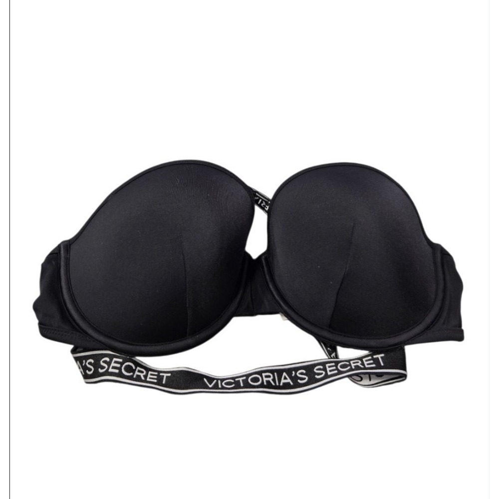 Victoria's‎ Secret Logo Strap Strapless Bra Black Padded Underwire Size 36D